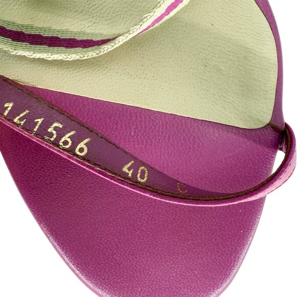 GUCCI Mirabelle Knotted Stripe Mules EU 40 US 10 Fuchsia Pink High Heels Sandals - Picture 9 of 11